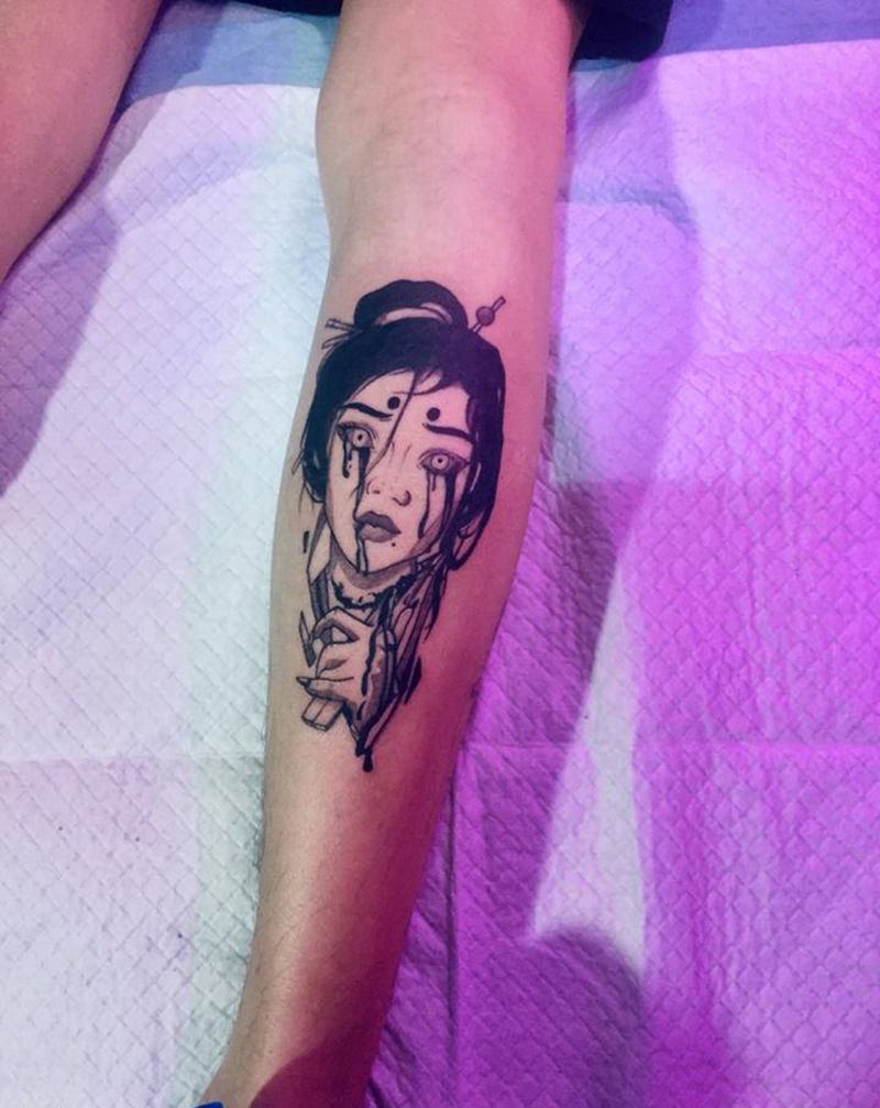 日式人物纹身图片_腿部纹身图案