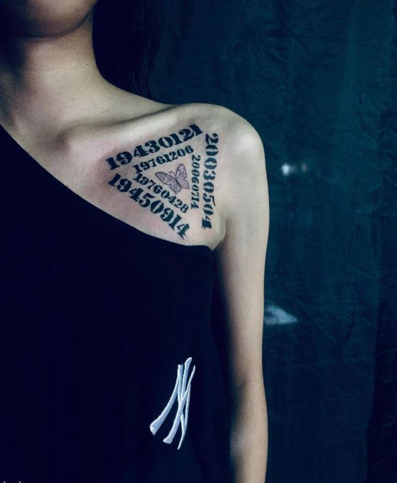 日期纹身图片_肩部纹身图案