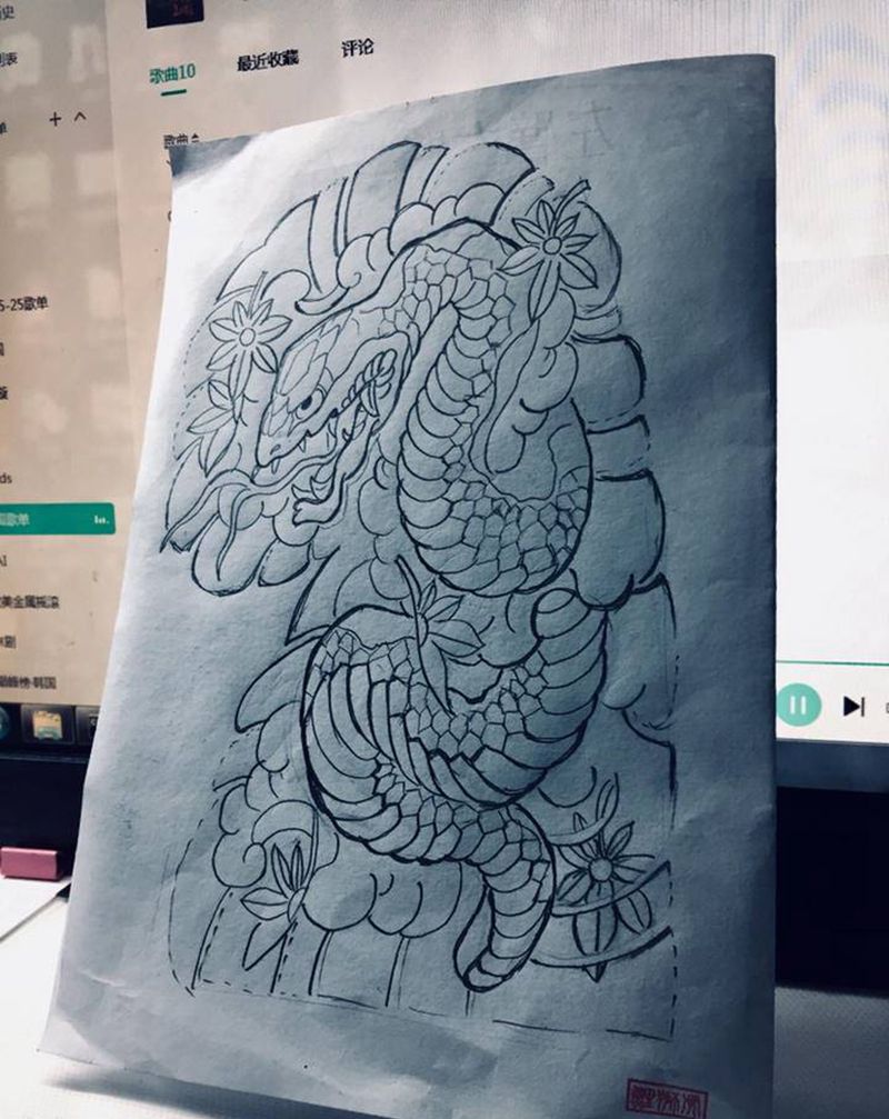 日式色蛇纹身图片_手臂胸部纹身图案