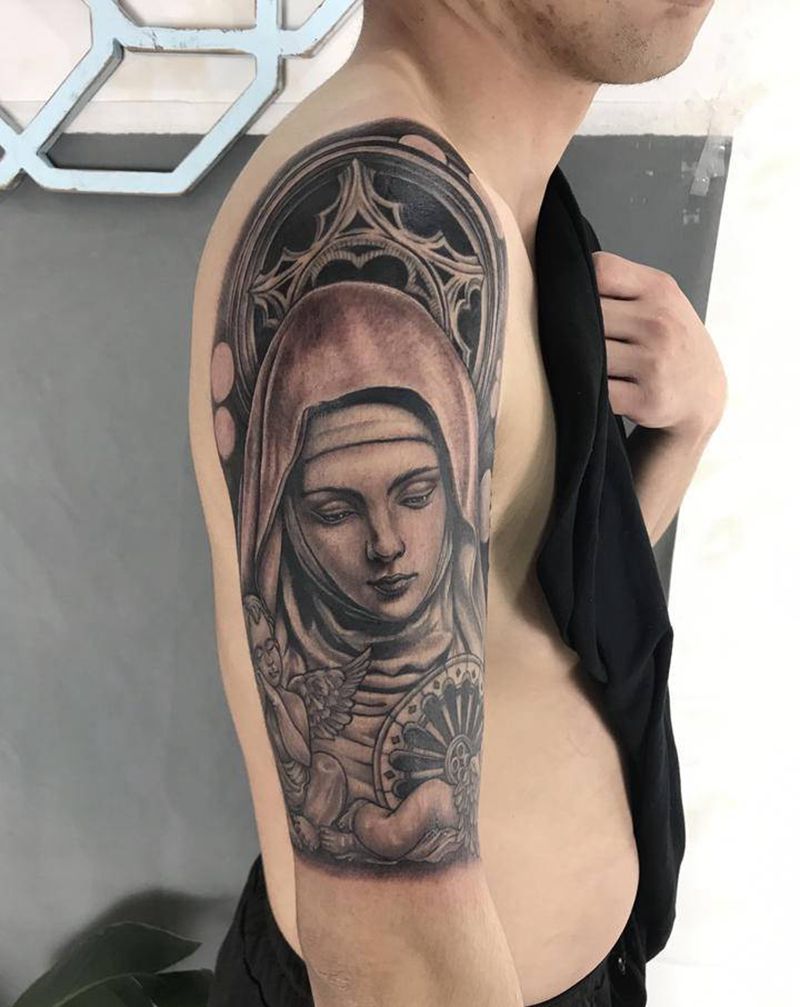 圣母纹身图片_手臂手部欧美写实纹身图案
