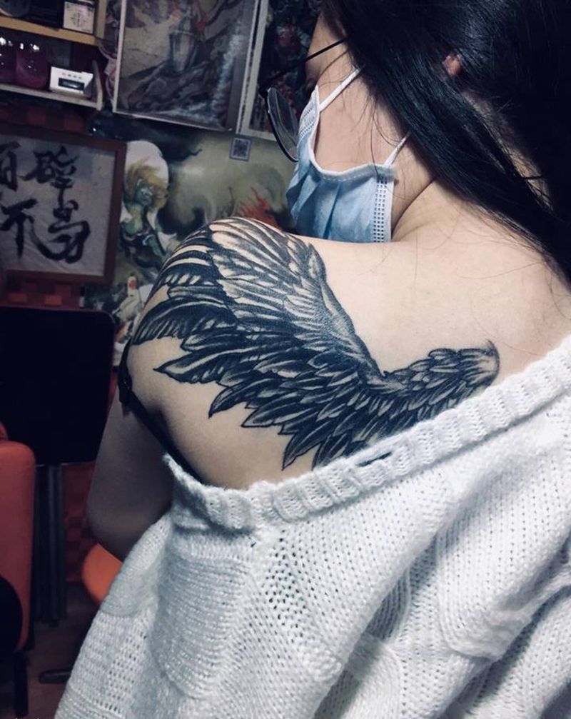 遮盖英文纹身第15天买家秀纹身图片_背部纹身图案