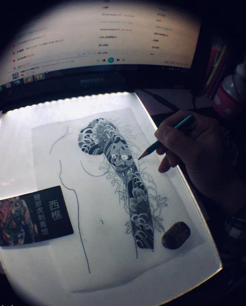 素材日式般若花臂纹身图片_手臂胸部纹身图案