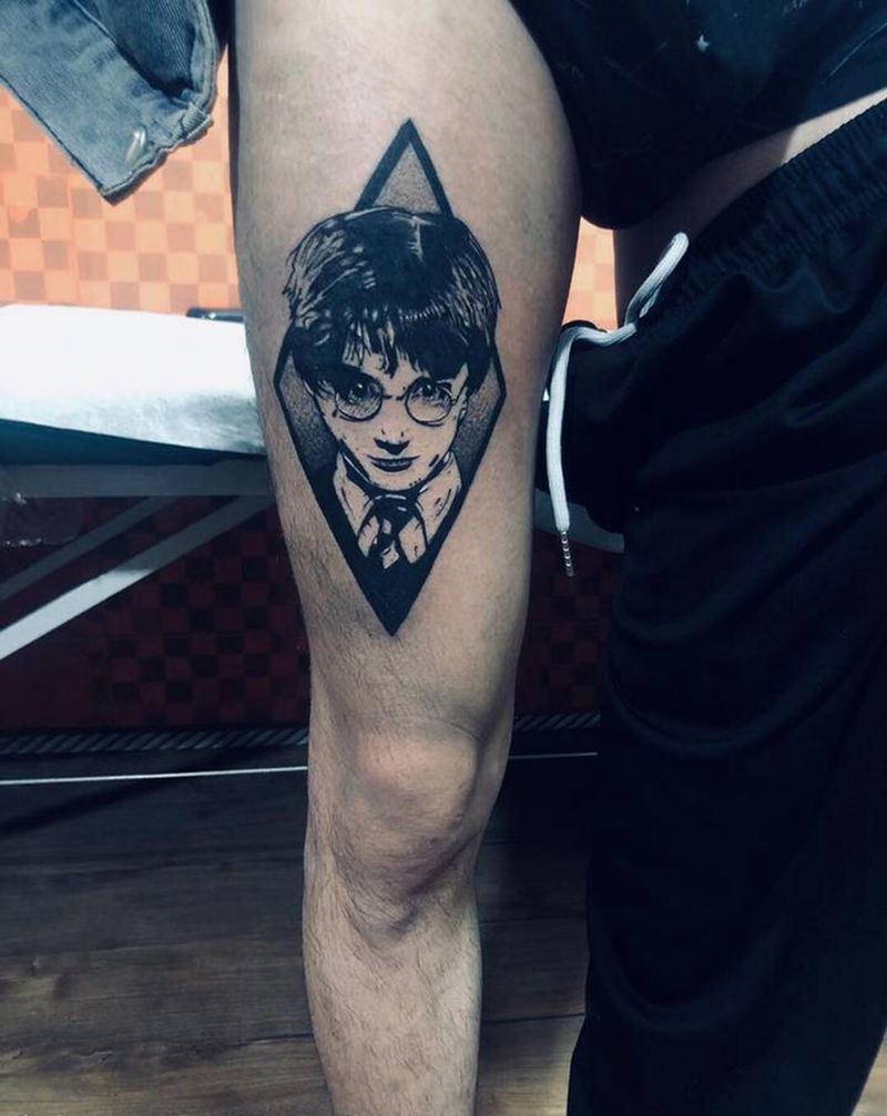 哈利波特纹身图片_腿部纹身图案