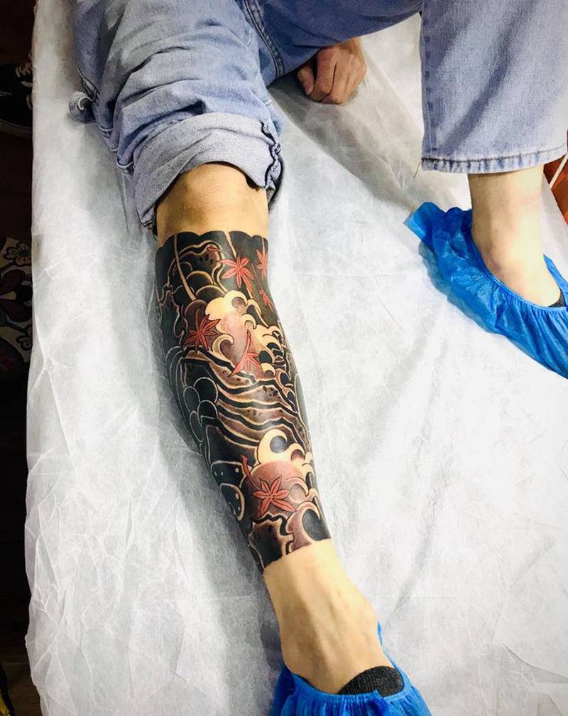 日式包小腿纹身图片_腿部纹身图案