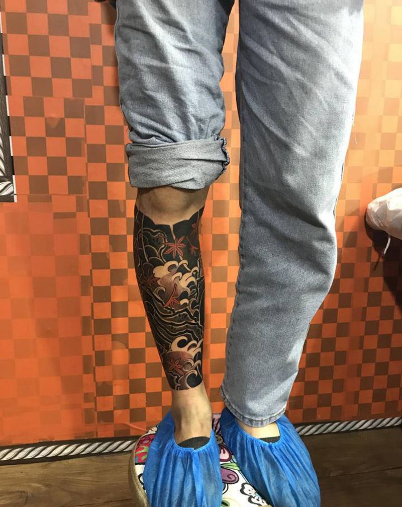 日式传统这是一个遮盖纹身图片_腿部纹身图案