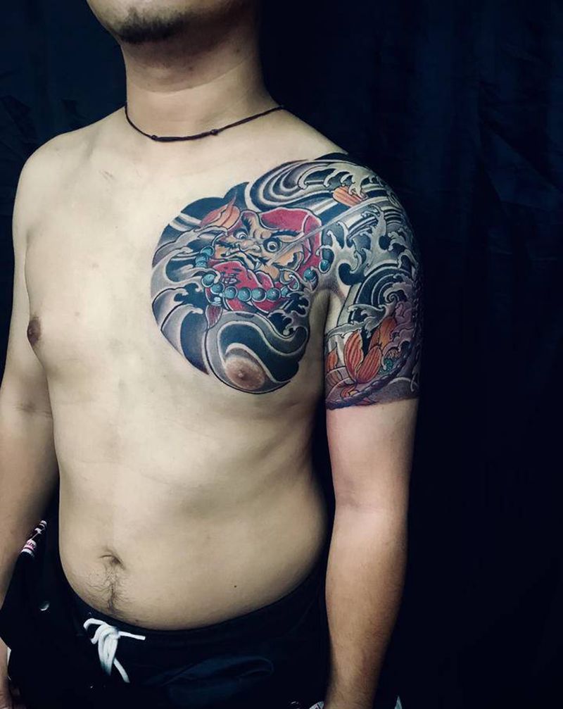 半胛达摩纹身图片_手臂胸部纹身图案