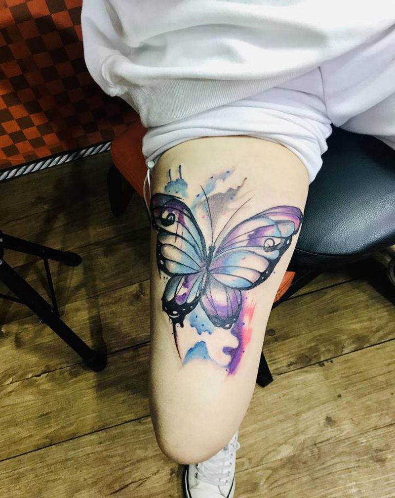 蝴蝶修改纹身图片_腿部纹身图案