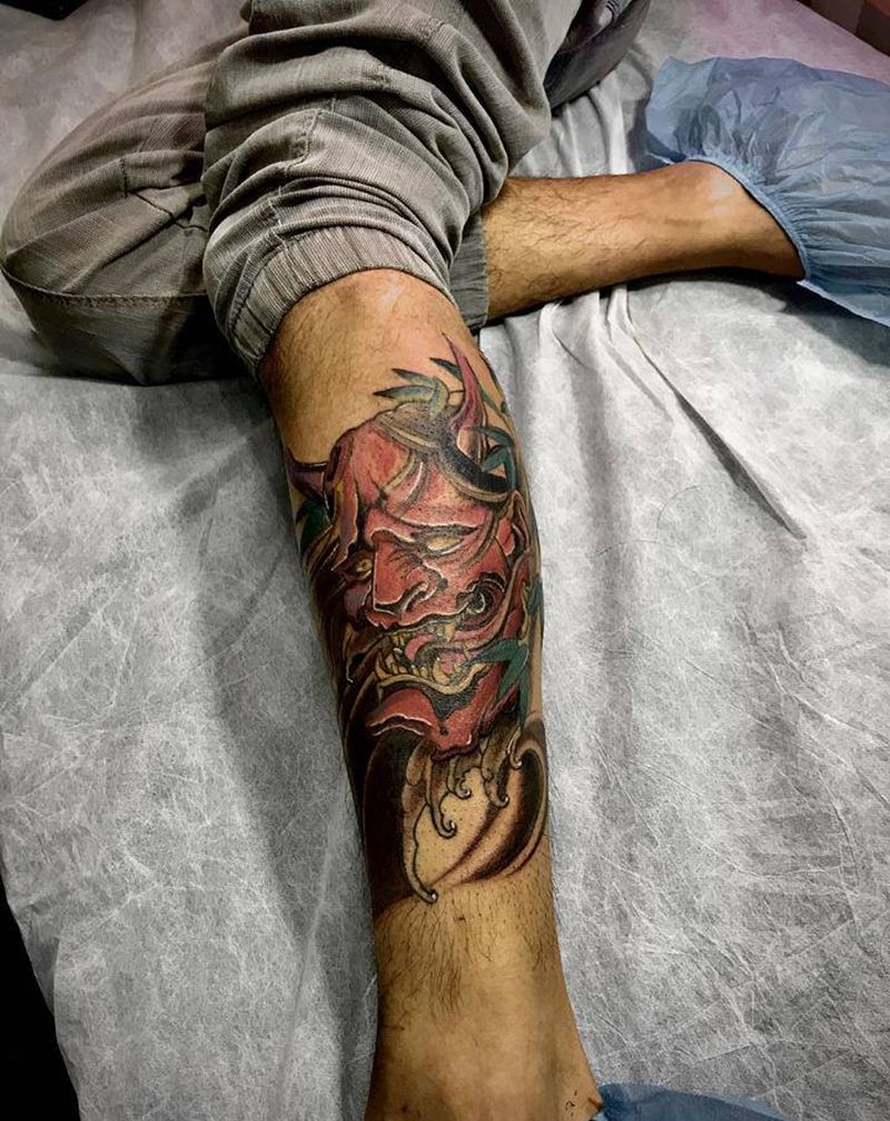 般若纹身图片_腿部纹身图案