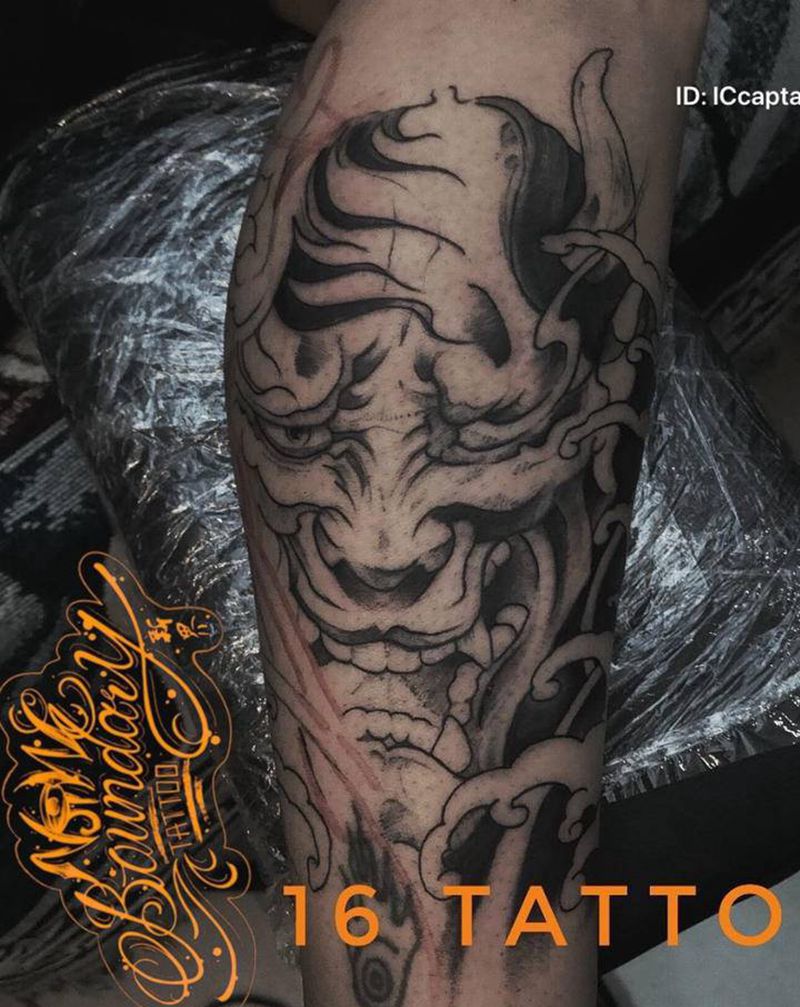 般若纹身图片_腿部新传统纹身图案