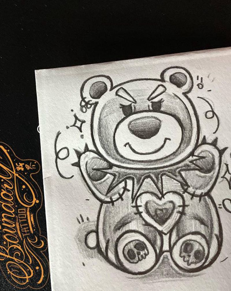 暗黑熊 客稿纹身图片_手部New School纹身图案