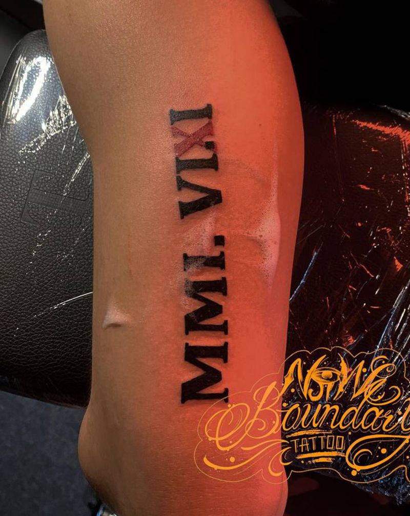 罗马日期纹身图片_手臂花体字纹身图案