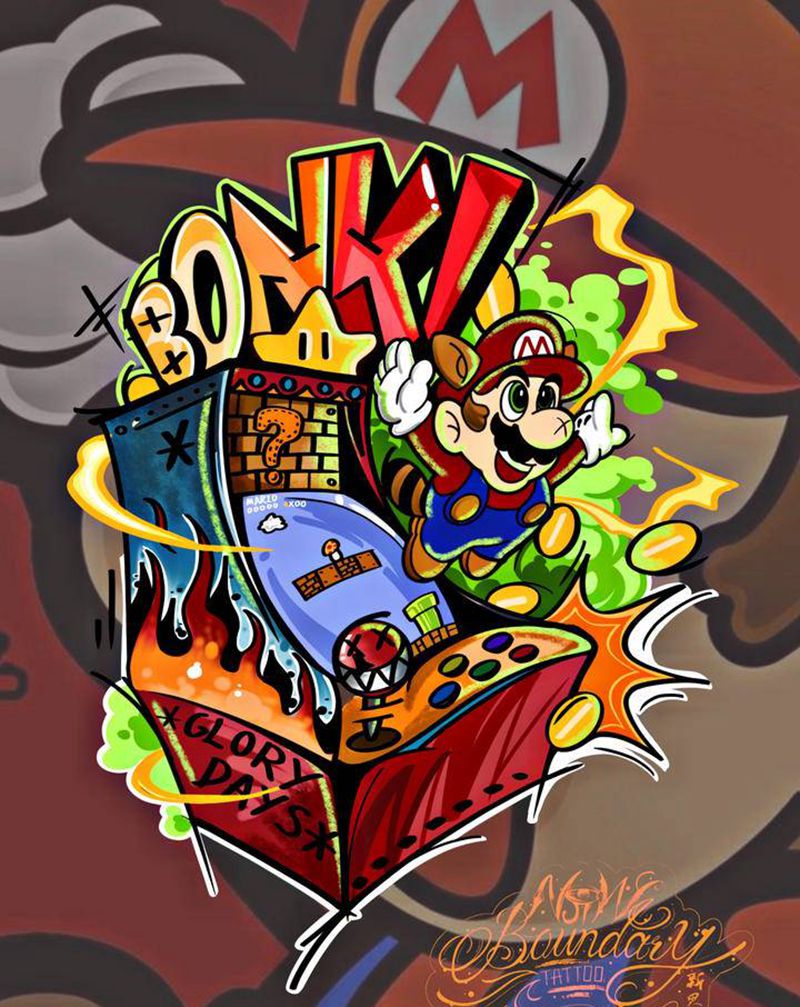 马里奥纹身图片_手臂腰部New School纹身图案