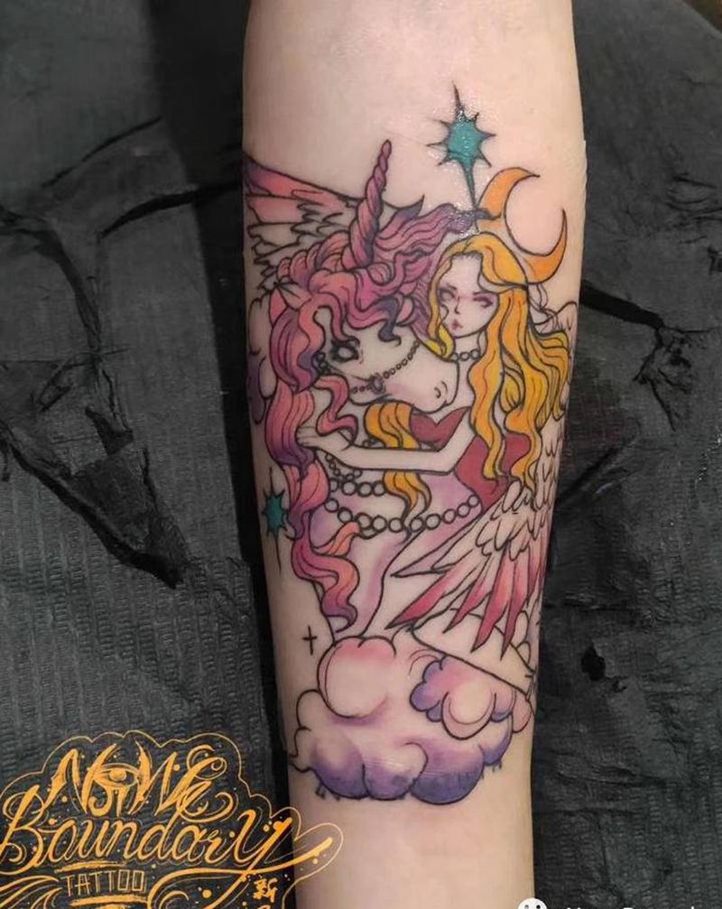 独角兽纹身图片_手臂New School纹身图案