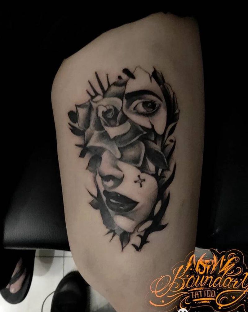 修改纹身图片_腿部欧美写实纹身图案