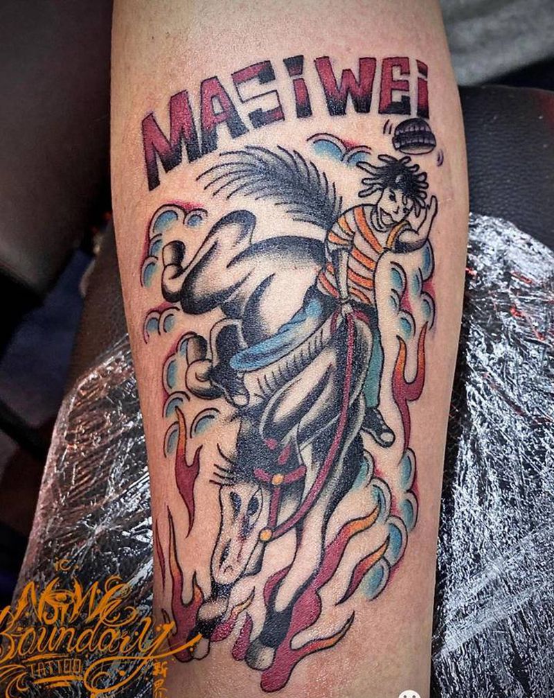 黑马马思唯纹身图片_手臂Old School纹身图案