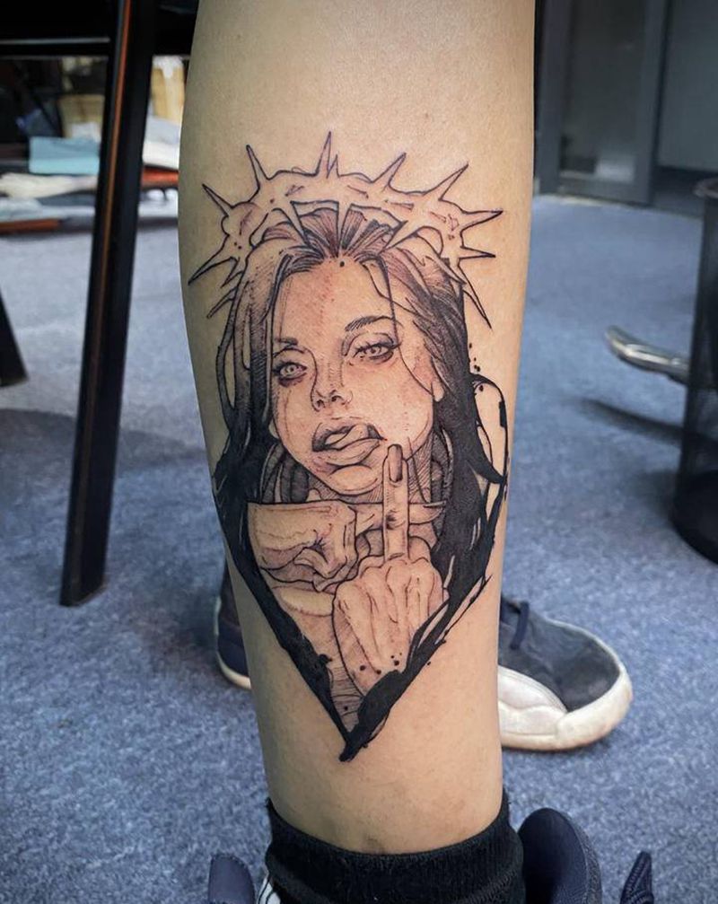 new school纹身图片_腿部New School纹身图案