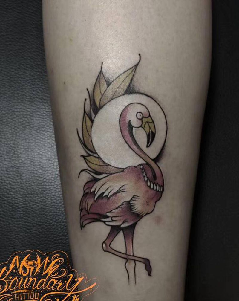 火烈鸟纹身图片_腿部New School纹身图案