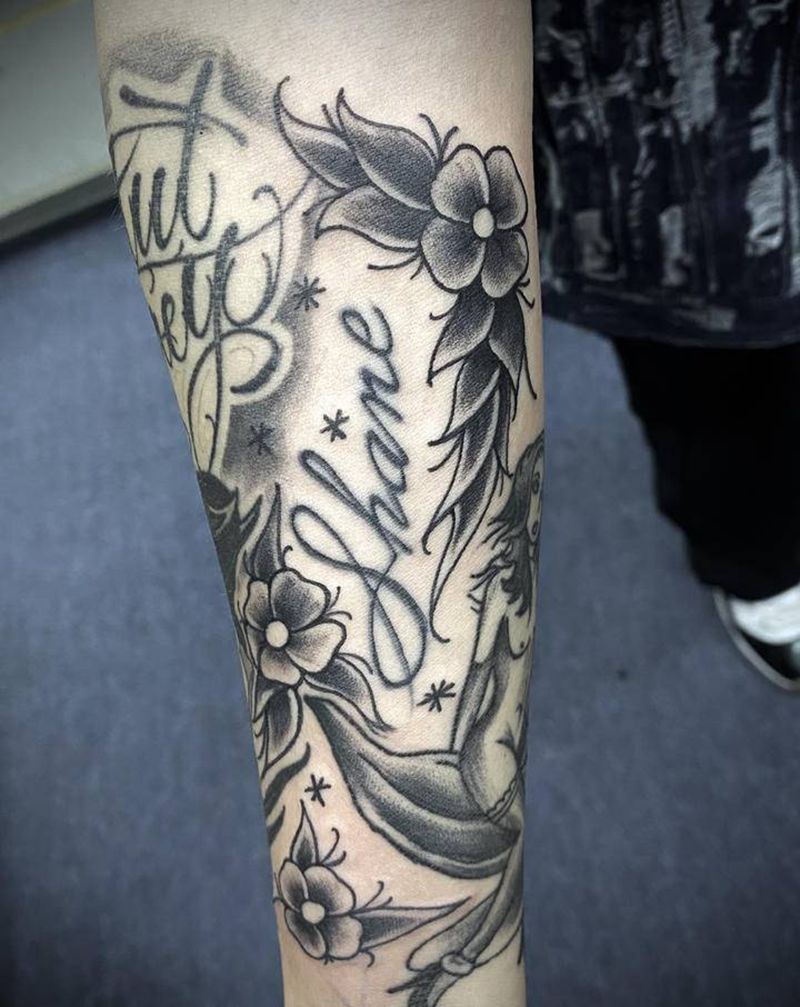 花臂填空题纹身图片_手臂Old School纹身图案