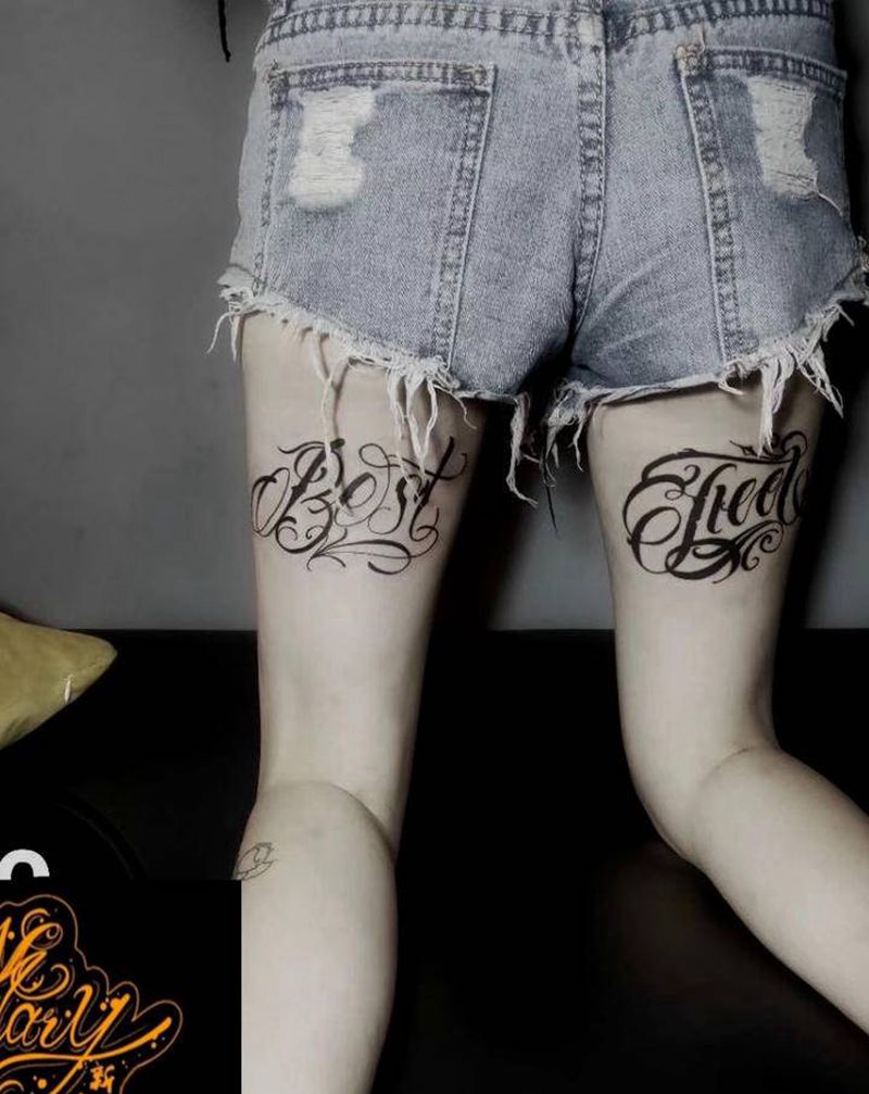 花体字纹身图片_腿部花体字纹身图案