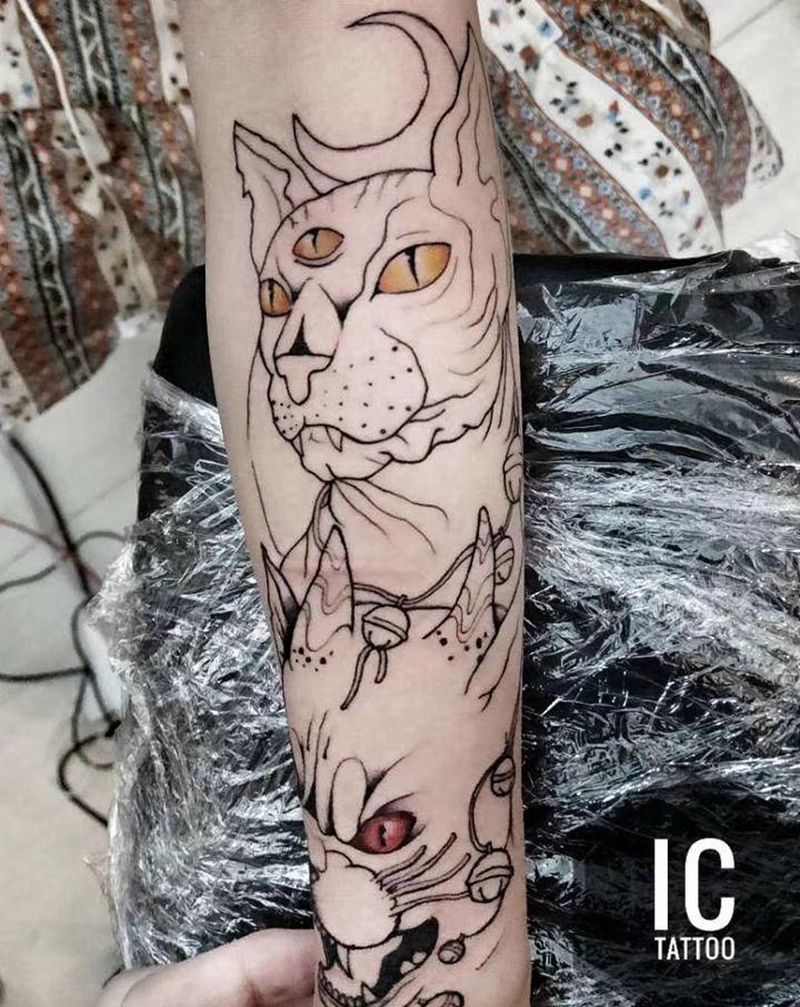 猫纹身图片_手臂New School纹身图案