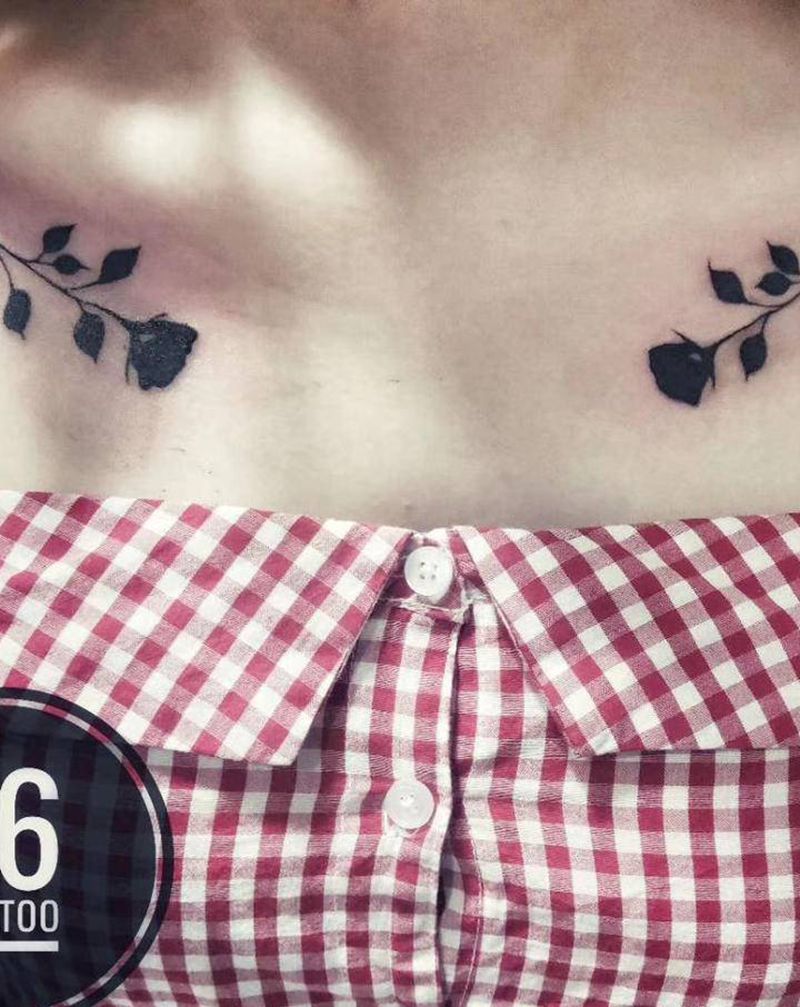 玫瑰纹身图片_胸部New School纹身图案