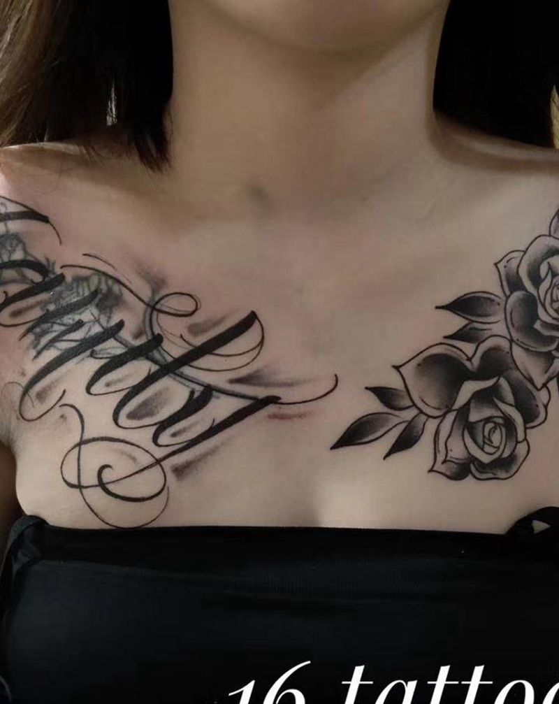 花胸纹身图片_胸部New School纹身图案