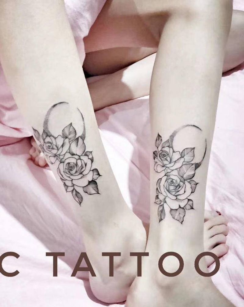 素花纹身图片_腿部New School纹身图案