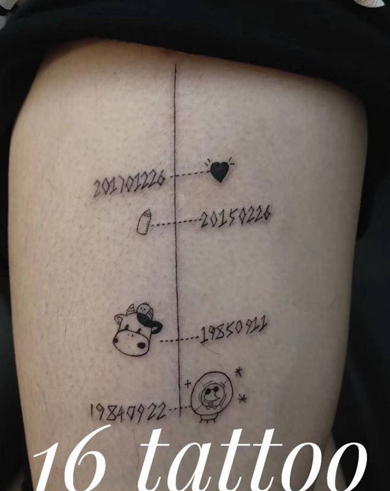 时间链纹身图片_腿部几何纹身图案