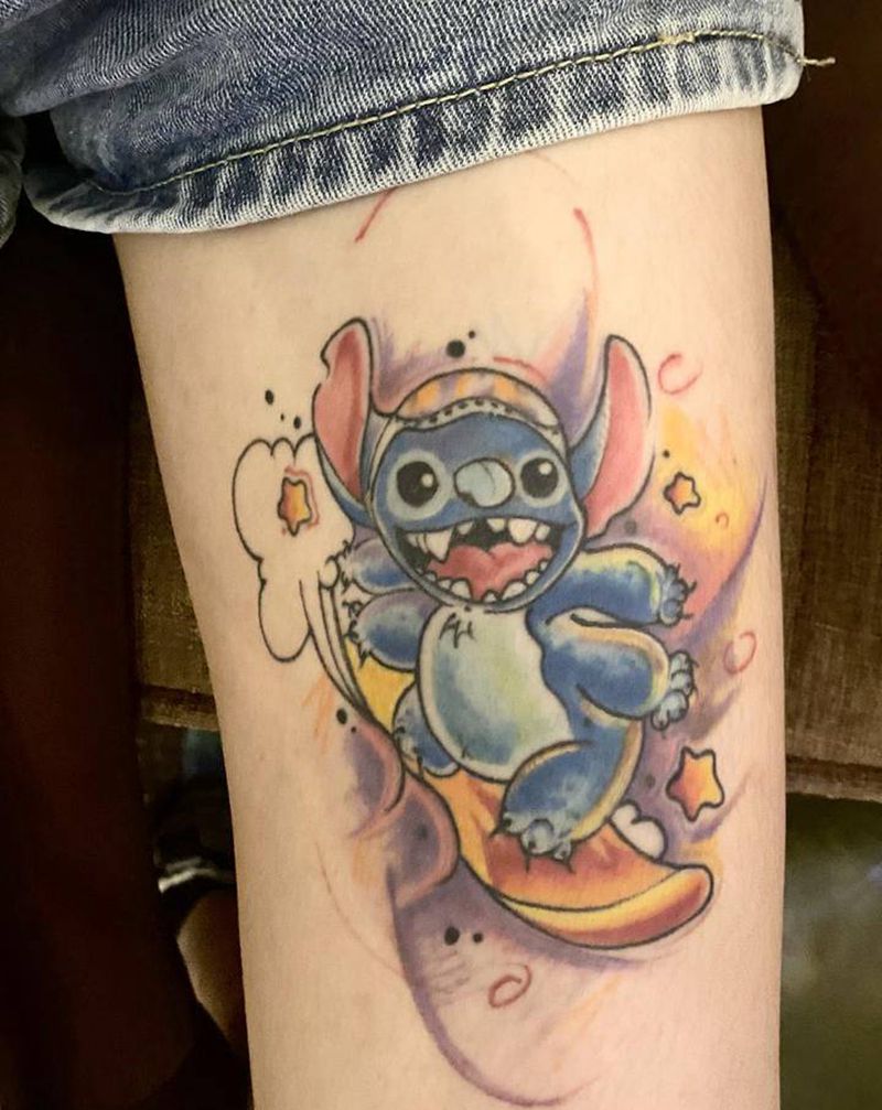 史迪仔恢复图纹身图片_腿部New School纹身图案