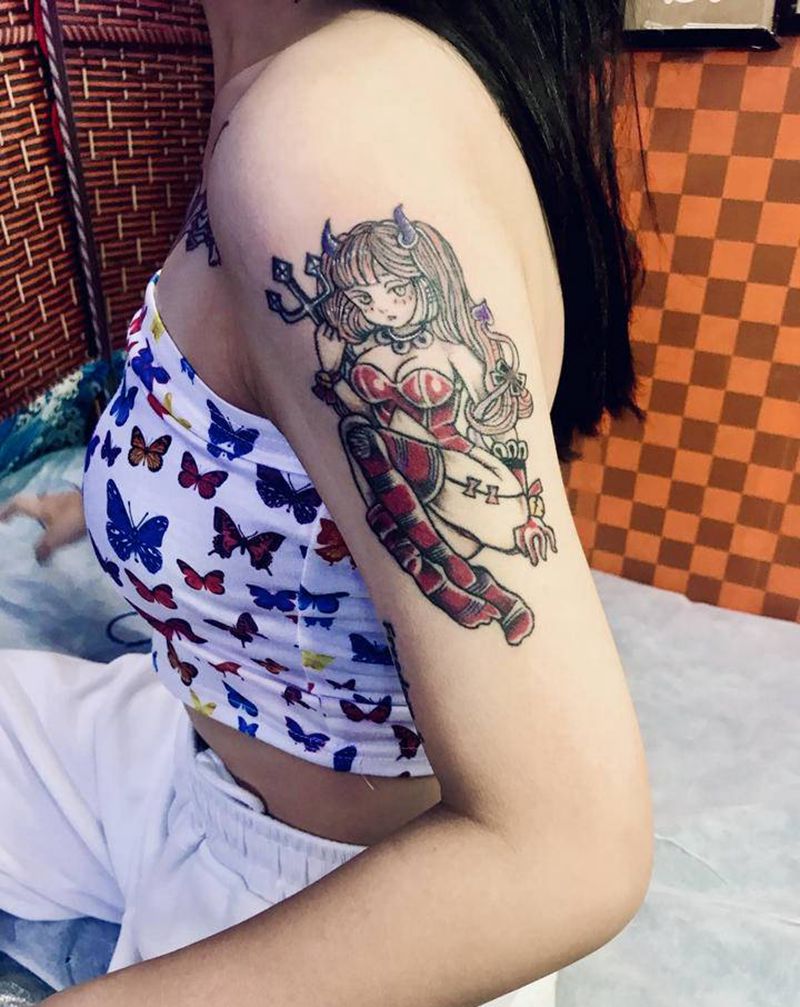美少女纹身图片_手臂纹身图案