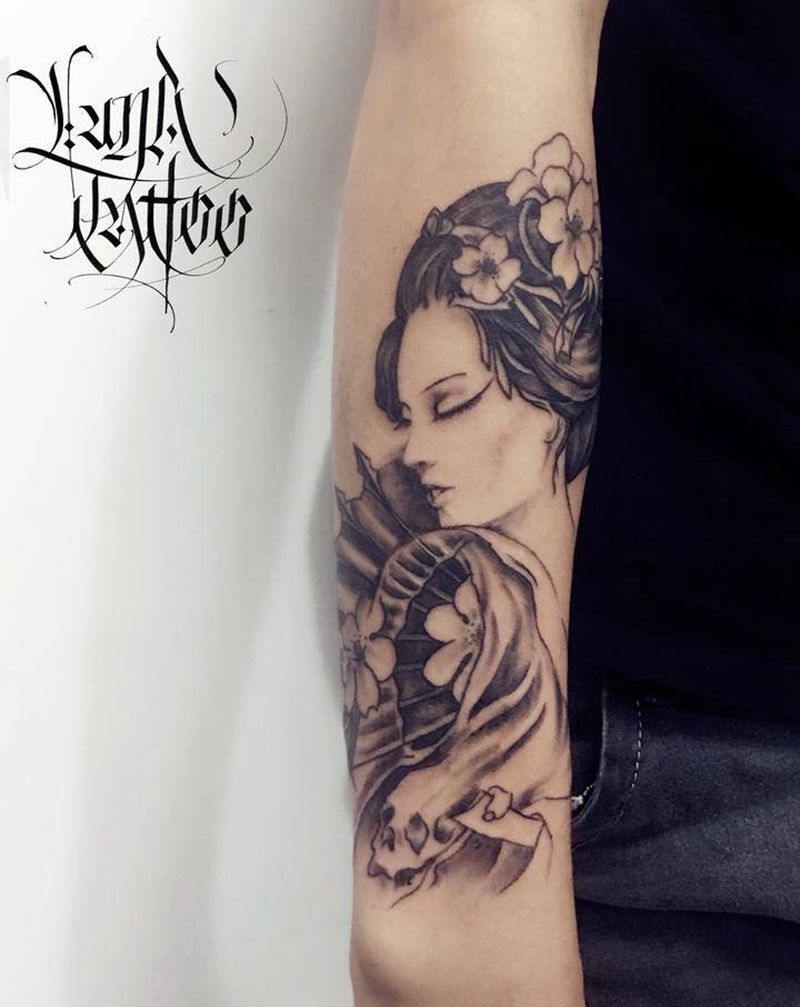 艺妓纹身图片_手臂手部新传统艺妓纹身图案