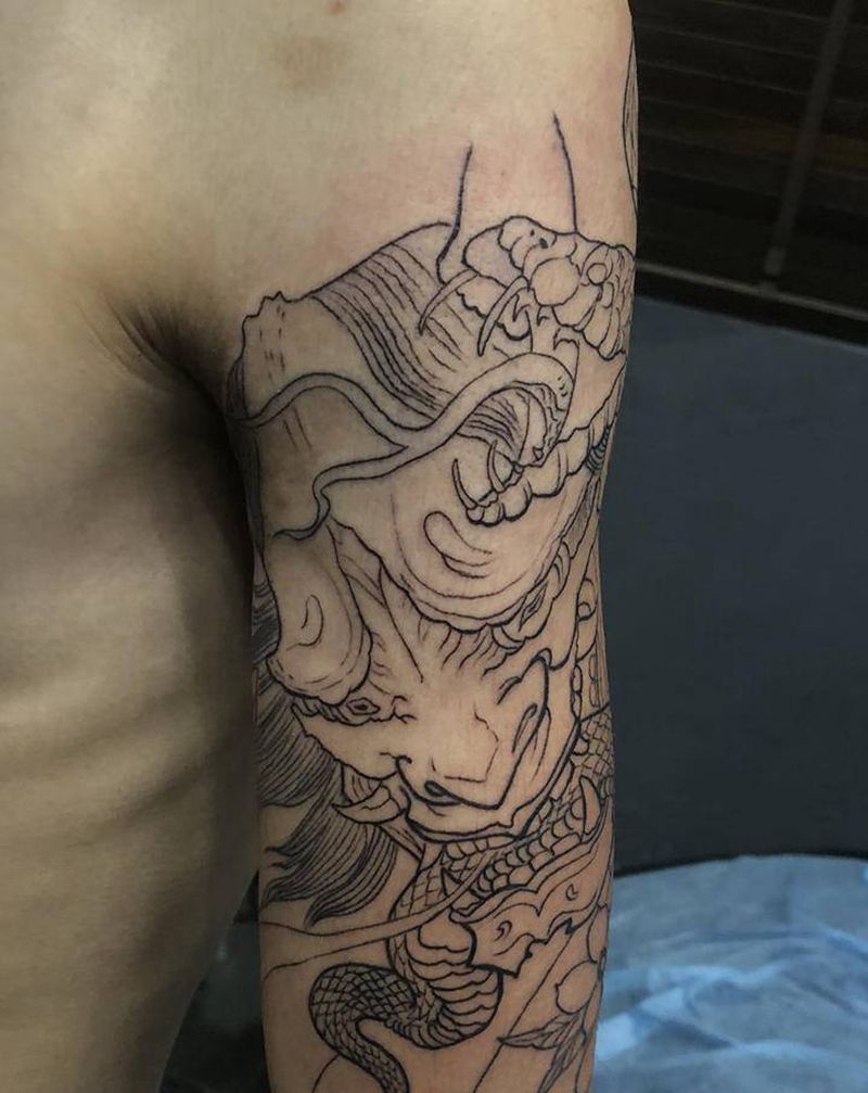 般若线条纹身图片_手臂纹身图案