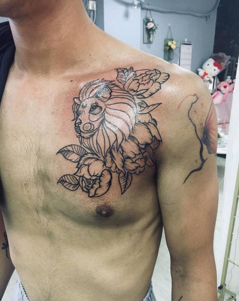 狮子未完纹身图片_胸部纹身图案