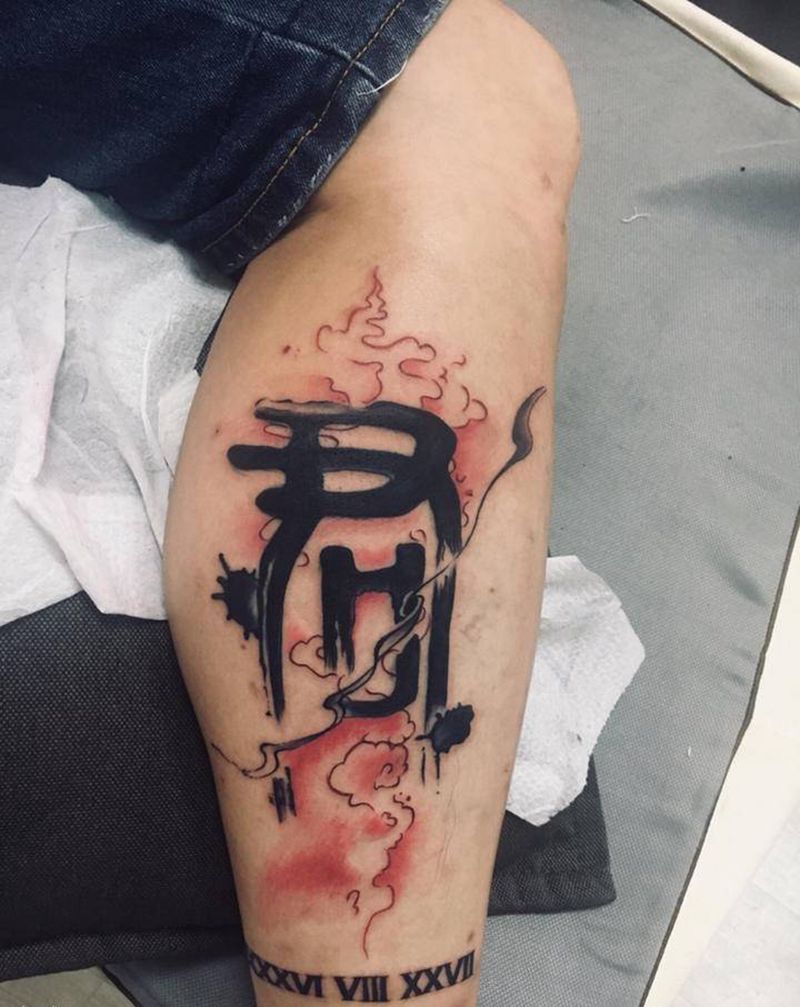 字体纹身图片_腿部纹身图案