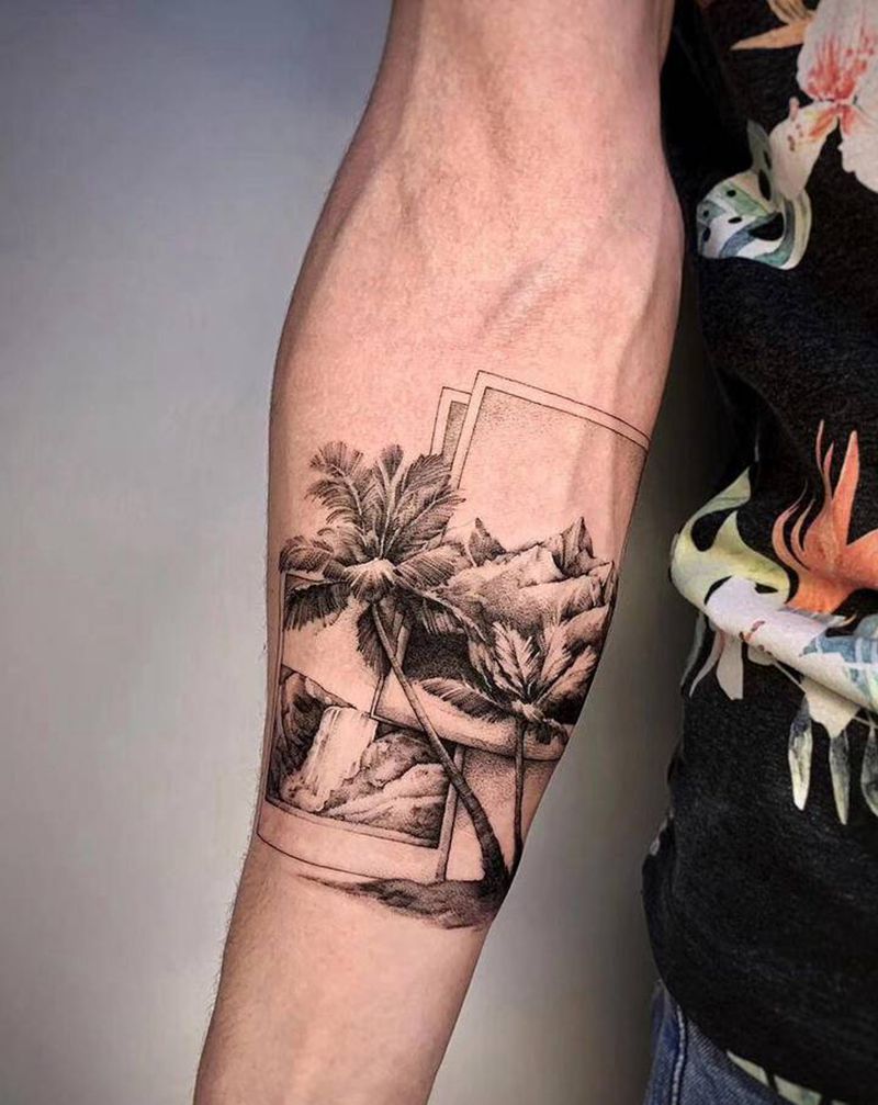 浪纹身图片_手臂点刺几何纹身图案