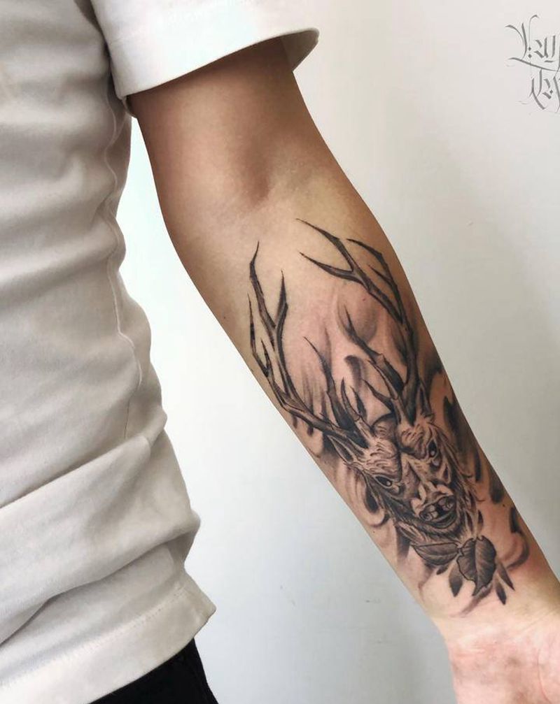 鹿纹身图片_手臂手部纹身图案