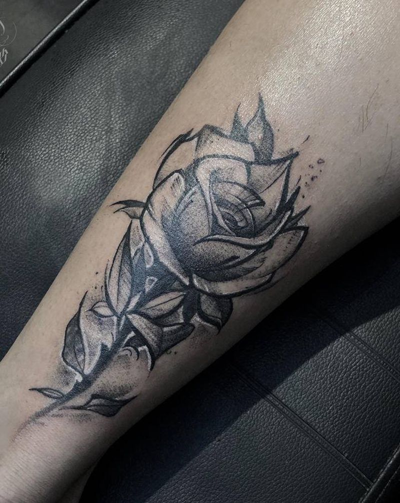 玫瑰纹身图片_手臂手部水彩水墨速写纹身图案