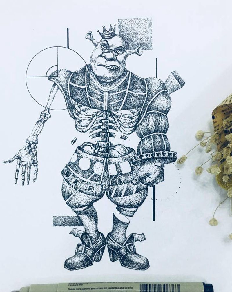 《怪仁史瑞克》原创设计纹身图片_手臂腿部点刺几何纹身图案