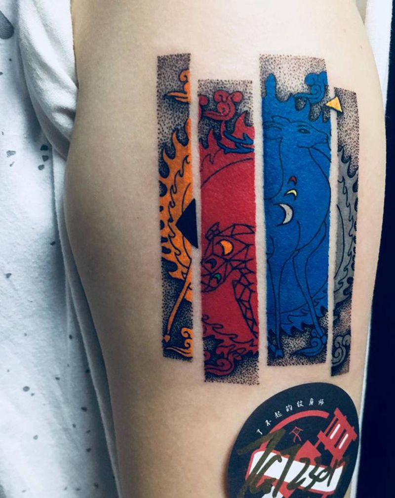 九色鹿纹身图片_手臂手部几何点刺纹身图案