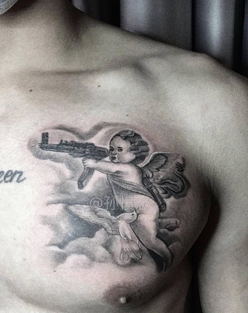 #ANGELOS纹身图片_胸部欧美写实纹身图案