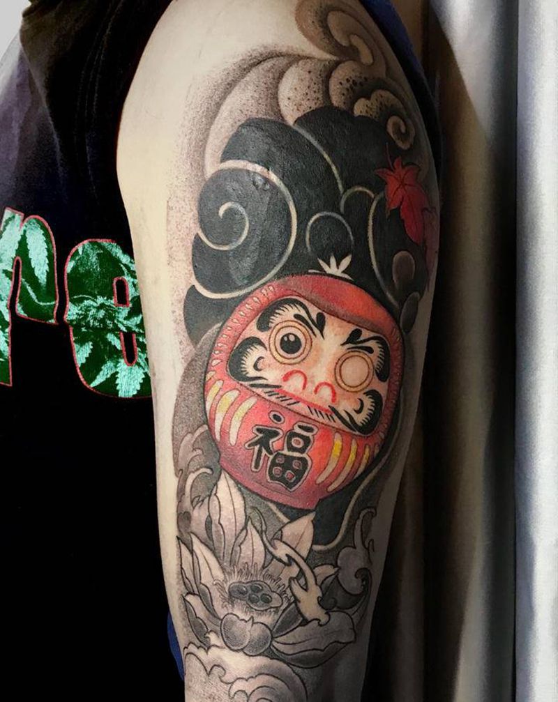 #达摩纹身图片_传统覆盖半臂纹身图案