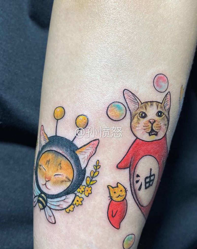 波妞油和小橘纹身图片_猫newschool纹身图案