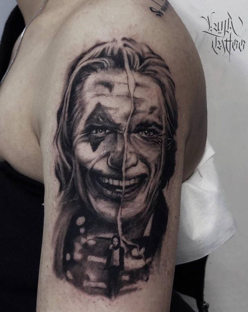 小丑纹身图片_手臂欧美写实小丑华金凤纹身图案