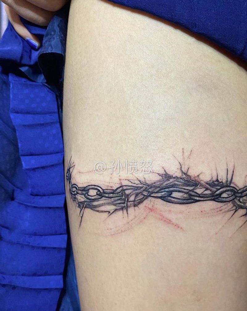 踏荆棘而来#纹身图片_荆棘腿环纹身图案