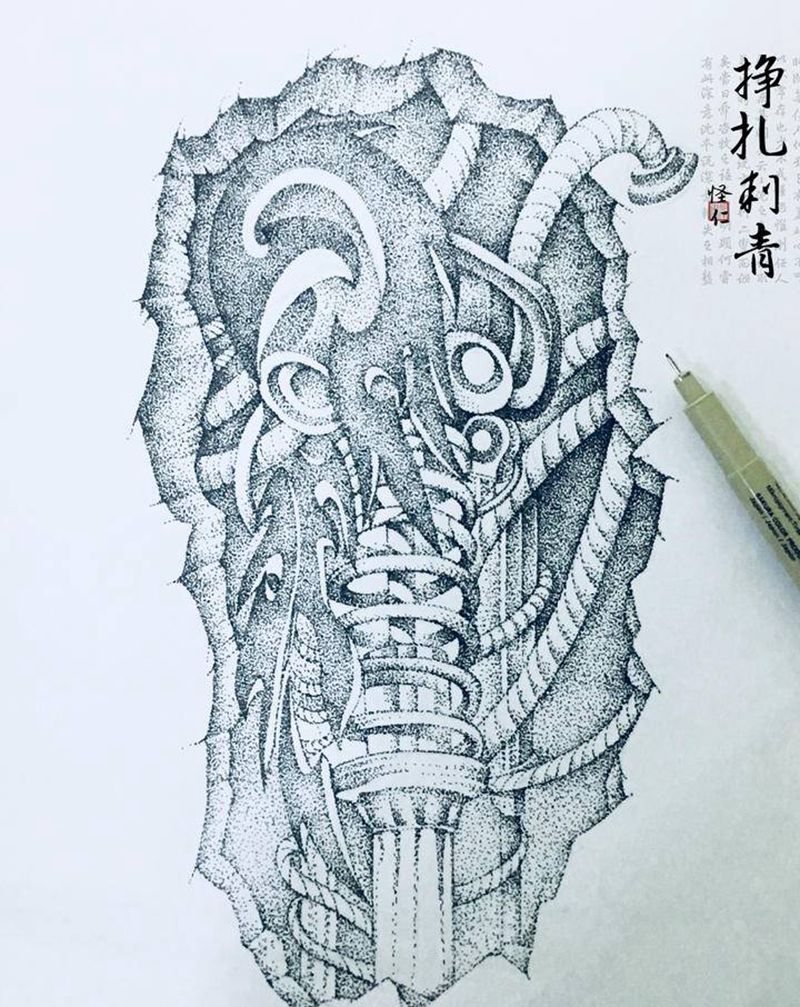 机械臂设计纹身图片_手臂点刺机械甩针纹身图案