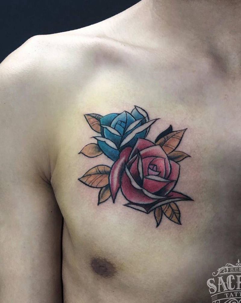 花纹身图片_胸部New School花纹身图案