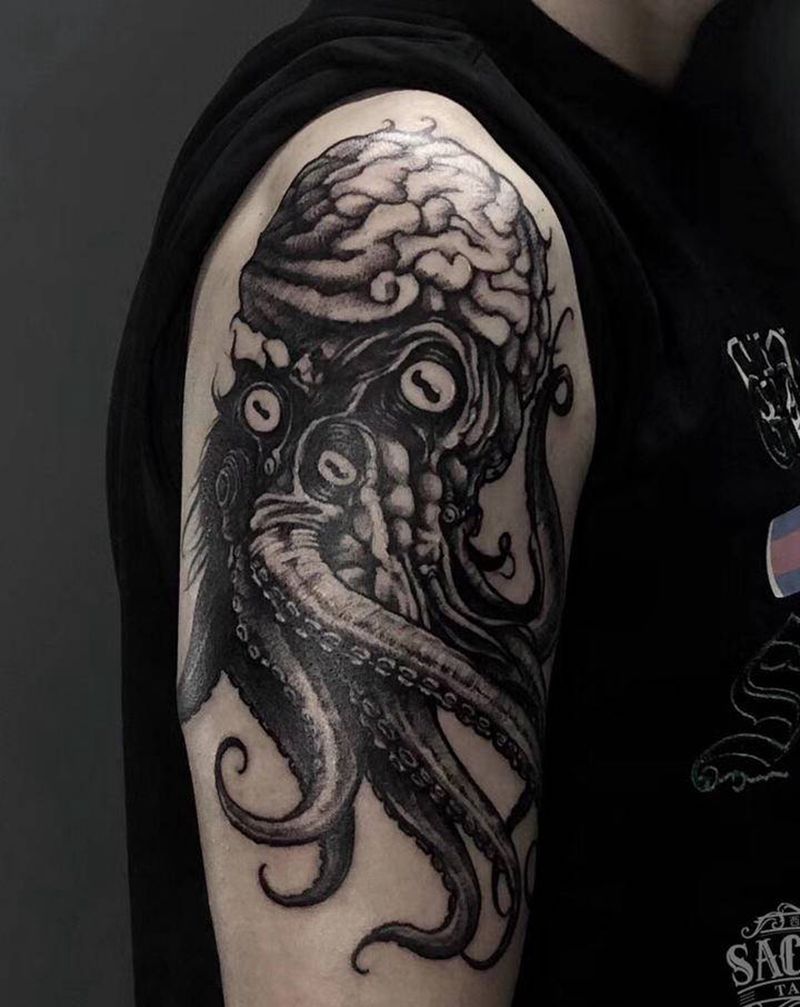 章鱼纹身图片_手臂暗黑八爪鱼纹身图案