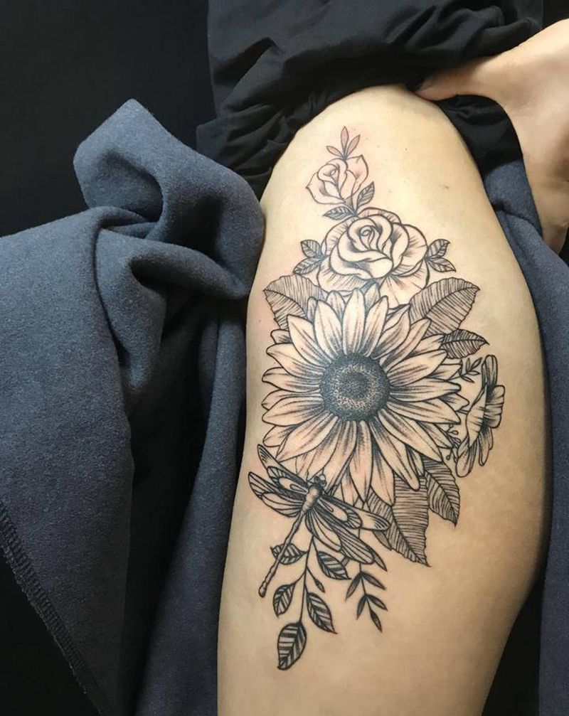 素花纹身图片_腿部腰部素花纹身图案