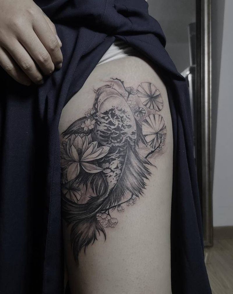 肥腴纹身图片_腿部欧美写实纹身图案