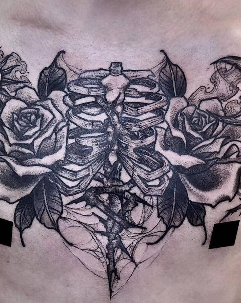 死亡与重生纹身图片_胸部New School几何骨纹身图案